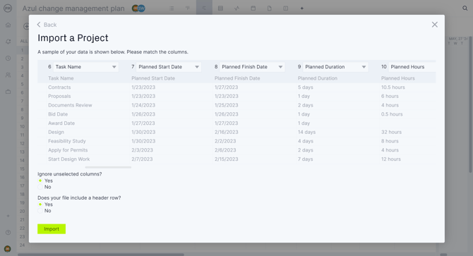 import columns