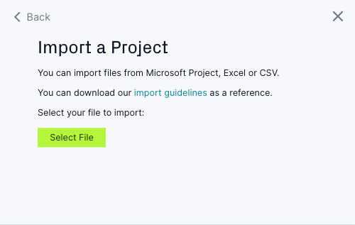 import project popup