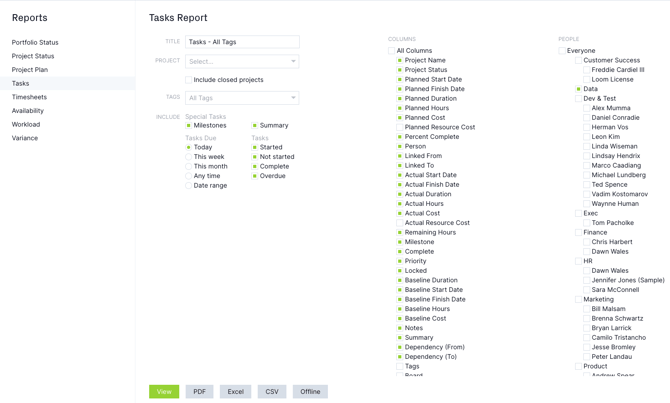 tasks report