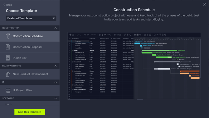 template selector screenshot